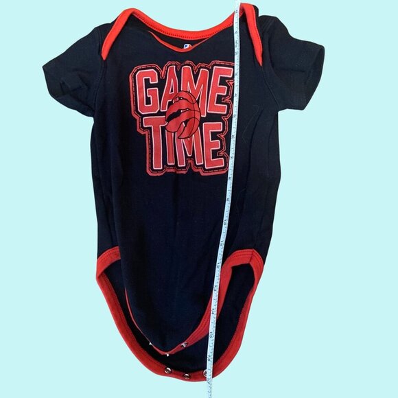 NBA Toronto Raptors Baby Onesie | “Game Time” Bodysuit 24M | Black & Red Cotton - Picture 3 of 8